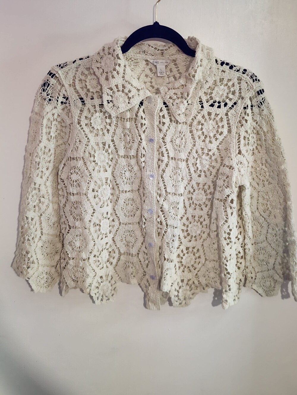 Cato Ivory Crochet Lace Button-Up Top